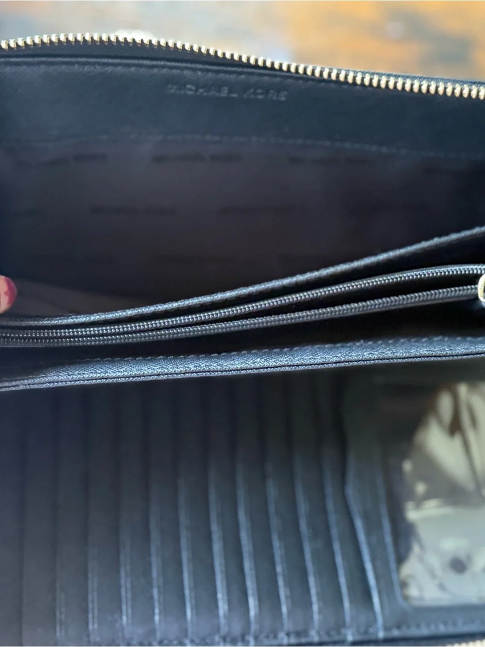Michael Kors Black Saffiano Zip Wallet with Gold Logo